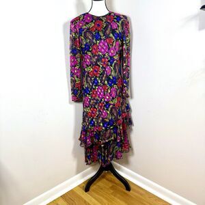 Vintage‎ Ann Hobbs Cattiva Floral Paisley Dress 8 Tiered Ruffle Hem Art To Wear